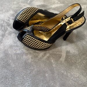 Giani Bernini Black and Gold Peep-Toe Heels
